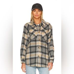 NWT Steve Madden Brooklyn Shacket Grey Tan Plaid Button Front Size L